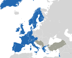 A coloured map of the countries of Europe