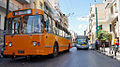 Image 154A ZiU-9 trolleybus in service in Piraeus, Greece, on the large Athens-area trolleybus system. The Russian-built ZiU-9 (also known as the ZiU-682), introduced in 1972, is the most numerous trolleybus model in history, with more than 45,000 built. In the 2000s it was effectively rendered obsolete by low-floor designs. (from Trolleybus)