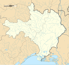 Mapa konturowa Gard, po prawej znajduje się punkt z opisem „Uzès”