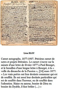 Manuscrit autographe. Lettre manuscrite de Léon Bloy sur les poèmes de Paul Bourget, 1877.