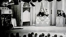 Skelton and Mickey Rooney at dress rehearsal for The Red Skelton Show, 1957