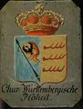 Kurfürstlicher Herzschild von 1805, der die Hirschstangen und die Reichssturmfahne hervorhebt