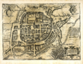 Mapa de Braga de 1594, com a representação das antigas vias romanas.