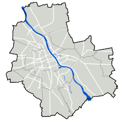 Mapa konturowa Warszawy, w centrum znajduje się punkt z opisem „miejsce bitwy”