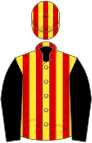 Yellow and red stripes, black sleeves