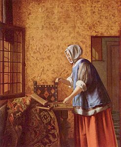 Pieter de Hooch, La Peseuse d'or, vers 1664, 61 × 53 cm, Berlin, Gemäldegalerie.