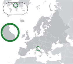 Ibùdó ilẹ̀  San Màrínò  (green) on the European continent  (dark grey)  —  [Legend]