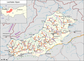 Lage der Lechtaler Alpen innerhalb der Ostalpen