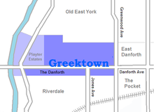 Location of Greektown Γκρικτάουν (Greek) The Danforth Το Ντανφόρθ (Greek)