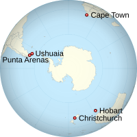 A location map of Antarctic Gateway Cities