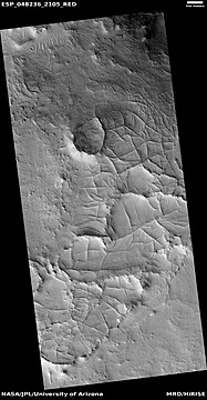 Wide view of network of ridges, as seen by HiRISE under HiWish program. Portions of this image are enlarged in following images.