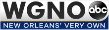 In a silver box, black letters W G N O and the ABC network logo. The box has a rounded lower right corner. Beneath is a blue box with white text reading "New Orleans' Very Own".