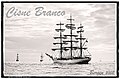 Cisne Branco, et tall ship af klasse A fra Brasilien, venter på vind ved starten af Bergen-til-Den Helder Tall Ships Race 2008.