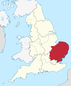 East of England region shown within England