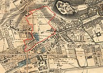 The extent of the Orchardfield Estate of the Grindlay family in central Edinburgh, Scotland (Illustrated on the 1817 map The City of Edinburgh and its environs. by Robert Kirkwood).