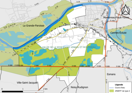 Carte des ZNIEFF de type 2 de la commune.