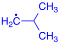 iso-Butylradikal, iso-Butylgruppe blau markiert.