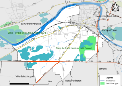 Carte des ZNIEFF de type 1 de la commune.