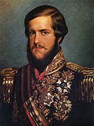 Emperor Dom Pedro II, second Grand Master of the Imperial Order of Christ, wearing the joint sash of the Brazilian Imperial Orders