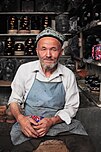 Dopa Maker, traditional Uyghur hats, Kashgar.