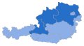 States in which the FPÖ is involved in the state government as a small coalition partner (Dark Blue). States in which the FPÖ is represented in the state parliament as an opposition party (Light Blue)