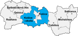 Košice-okolie ilçesinin Košice bölgesindeki konumu