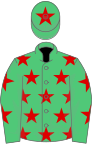 Emerald green, red stars, red star on cap