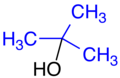 tert-Butanol, tert-Butylgruppe blau markiert.