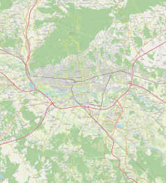 Mapa konturowa Zagrzebia, w centrum znajduje się punkt z opisem „Maksimir”