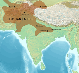 Map of Kushan empire at its greatest extent.[1][2]