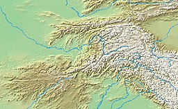 A mape of Tajikistan with a mark indicating the location of Karakul