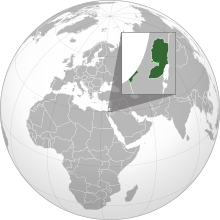 Territory claimed by the State of Palestine (green)[೩] Territory also claimed by Israel (light green)