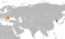 Map indicating locations of North Korea and Romania