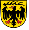 Wappen des Landkreises Ludwigsburg mit Grüninger Reichsadler und Württemberger Hirschstange darüber