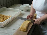 Traditional hand-cutting of tagliatelle