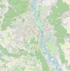 Mapa konturowa Kijowa, w centrum znajduje się punkt z opisem „Kijów”