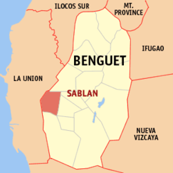 Map of Benguet showing the location of Sablan