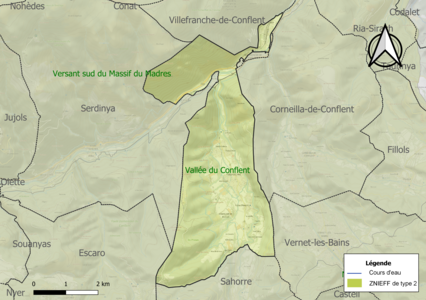 Carte des ZNIEFF de type 2 sur la commune.