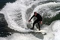 Image 9 Surfing Photo credit: Mila Zinkova A surfer off the coast of Santa Cruz, California, is performing a "cutback", or very sharp turn. Santa Cruz and the surrounding Northern California coastline is a popular surfing destination; however, the year-round low temperature of the Pacific Ocean in that region (averaging 57 °F or 14 °C) necessitates the use of wetsuits. More selected pictures