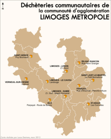 carte situant les dix déchèteries de la communauté urbaine Limoges Métropole