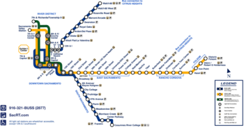 The Blue line forms the north–south route, and the Gold Line forms the east–west route. The Central City fare zone is located to the west