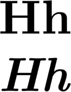 Uppercase and lowercase versions of H, in normal and italic type