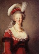 Portrait of Marie Antoinette, Queen of France wearing a pearl necklace and earrings.