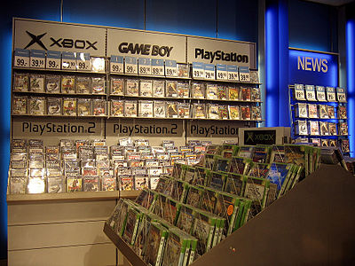 A typical game shop in 2005, showing a variety of games for sale.