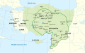 Image 19Map of the Hittite Empire at its greatest extent, with Hittite rule c. 1350–1300 BC represented by the green line (from History of Turkey)