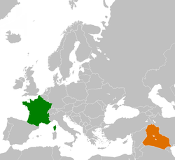 Map indicating locations of France and Iraq