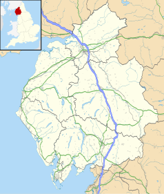 Mapa konturowa Kumbrii, u góry znajduje się punkt z opisem „Botcherby”