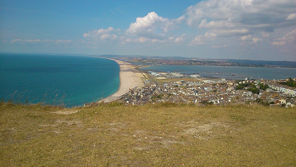 A view of Chesil Beach from New Ground, Portland, Dorset