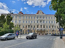 Exterior of a large, old building