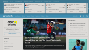 Main page of ESPNcricinfo